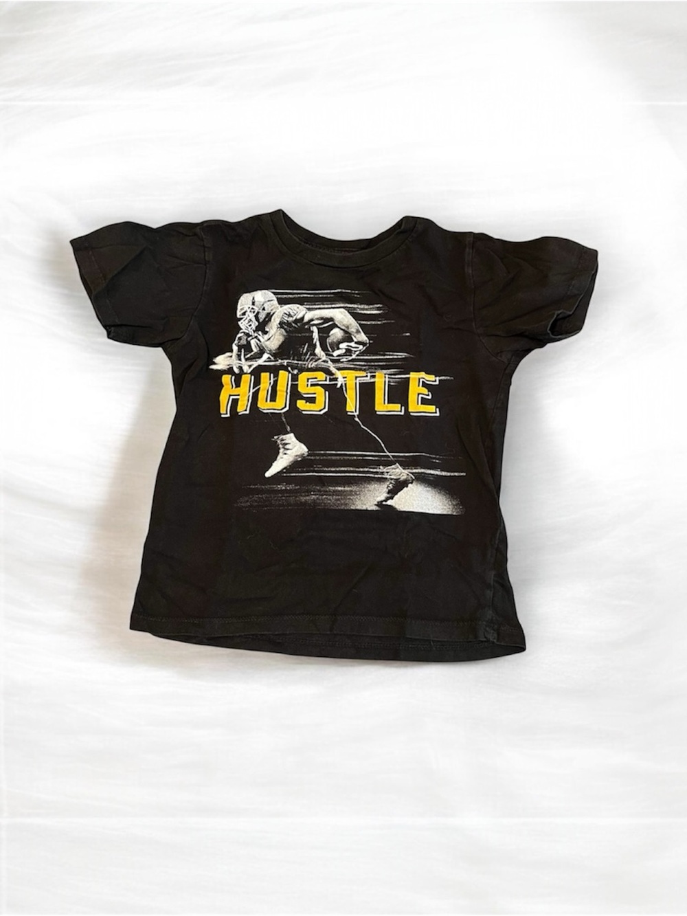 The Children's Place Black Graphic Tee with Yellow 'HUSTLE' Football